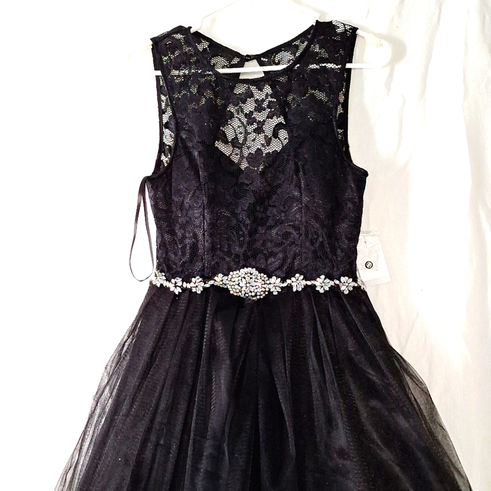Prom Formal Mini Dress, Black w. Sparkles, Beaded, Embroidered sz 7 Junior, NWT - Picture 6 of 16